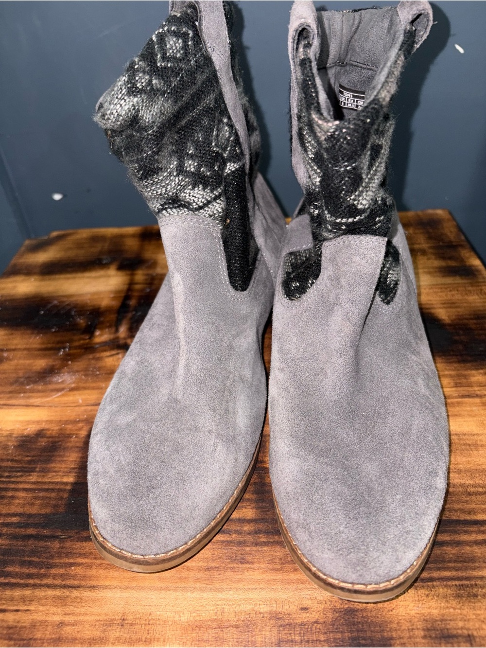 Toms Grey Suede Ankle Boots with Patterned Shaft